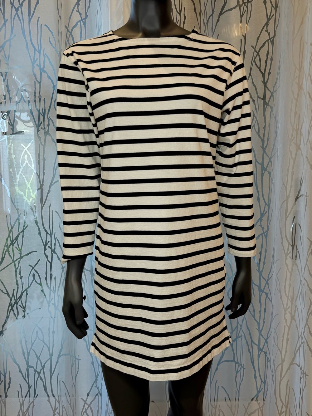 Everlane The Mariner Dress Striped Boatneck Shift Mini Dress Bone Black Size XS